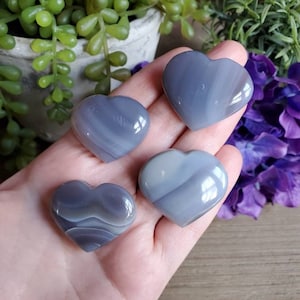 Blue banded puffy agate heart, YOU CHOOSE, worry stone, agate palm stone, crystals, pocket stones, chakra stones, natural stone