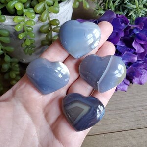 Blue banded puffy agate heart, YOU CHOOSE, worry stone, agate palm stone, crystals, pocket stones, chakra stones, natural stone
