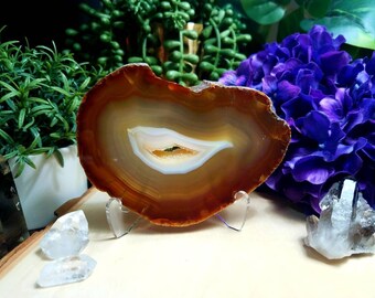 boheme natural stone boho chic agate coaster agate M21 Large agate slice with acrylic stand organic art natural art grade AA