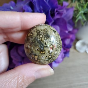 Ocean Jasper palm stone, .87 oz, orbicular jasper, sacred geometry, large tumbled stones, healing crystals, earthy, #X26