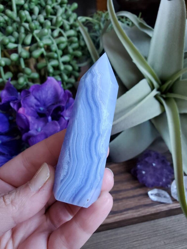 Blue Lace Agate Tower 2.75oz Banded Agate Blue Crystals Etsy