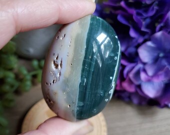 Ocean Jasper palm stone, 2.75 oz, orbicular jasper, sacred geometry, large tumbled stones, healing crystals, earthy, #C17