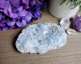 Blue celestite cluster, 9.12 oz, celestine, crystals, altar decoration, meditation, healing crystals, blue crystal cluster #11