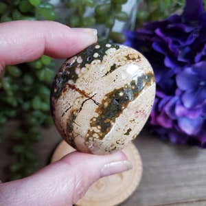 Ocean Jasper palm stone, 2.75 oz, orbicular jasper, sacred geometry, large tumbled stones, healing crystals, earthy, #C7