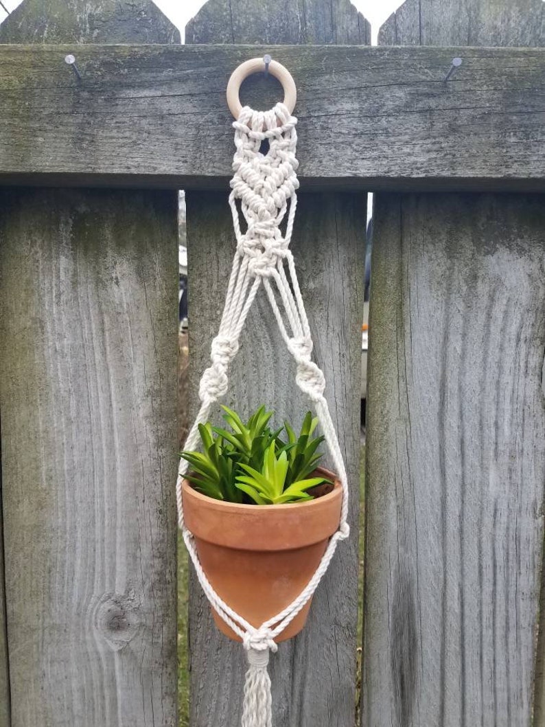 hanging planter plant holder rustic boheme boho decor small Set of 3 macrame plant hangers cottage chic window decoration