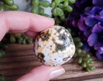 Piedra de palma de jaspe oceánico, jaspe orbicular, geometría sagrada, piedras caídas, cristales curativos, terroso, #X69