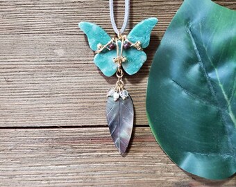 Jade butterfly, rearview mirror car charm, jasper, crystals, luna moth, boho accessories, hippie chic