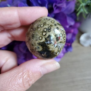 Ocean Jasper palm stone, 1.12 oz, orbicular jasper, sacred geometry, large tumbled stones, healing crystals, earthy, #X27