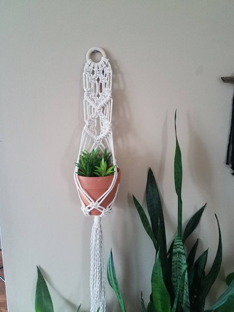 hanging planter plant holder rustic boheme boho decor small Set of 3 macrame plant hangers cottage chic window decoration