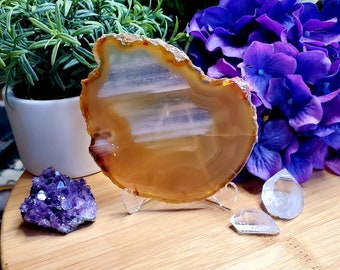 Natural agate slice with acrylic stand, grade AA, natural stone, agate coaster, organic art, boheme, boho chic, natural art, agate S18