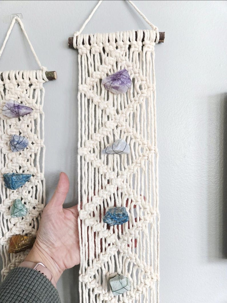 Chakra macrame wall hanging, chakra decor, chakra healing, wall art, meditation, spiritual, healing crystals, yoga decor, chakra stones image 2
