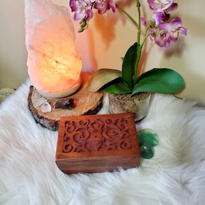 Goddess shisham wood box, hand carved in India, jewelry box, crystal storage, sacred space,