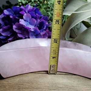 Large rose quartz crescent moon dish, 1 lb 2.75oz, jewelry dish, pink, crystal dish, love stone, heart chakra, natural stone, boho decor, 1 image 9