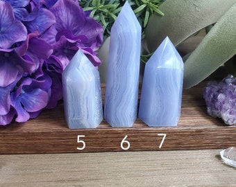 Blue lace agate tower, small, blue crystals, throat chakra, calming