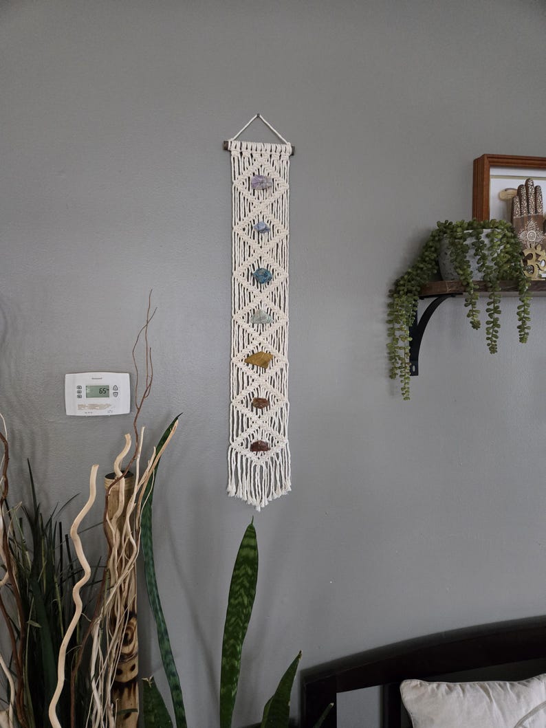 Chakra macrame wall hanging, chakra decor, chakra healing, wall art, meditation, spiritual, healing crystals, yoga decor, chakra stones image 9