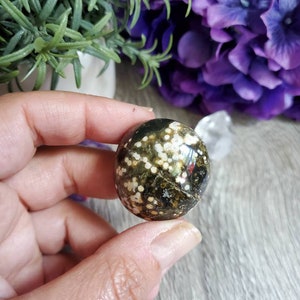 Ocean Jasper palm stone, 1.12 oz, orbicular jasper, sacred geometry, large tumbled stones, healing crystals, earthy, #X12