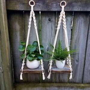 Macrame hanging plant stand, ONE hanging shelf, reclaimed wood, small plant hanger, boho decor, rustic decor, cottage chic