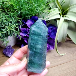 Large green fluorite tower, extra quality, banded fluorite, crystals, natural stone, altar decoration, protective stone, #4