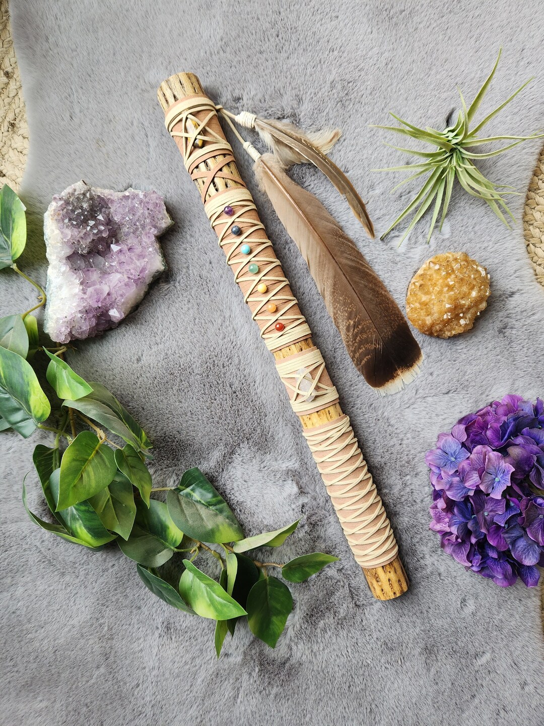 Chakra Rainstick, Spirit Stick, Totem, Crystals, Altar Decoration