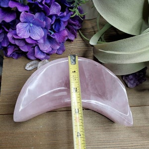 Large rose quartz crescent moon dish, 1 lb 2.75oz, jewelry dish, pink, crystal dish, love stone, heart chakra, natural stone, boho decor, 1 image 8