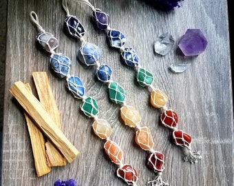 Chakra stone wall hanging with palo santo, smudging, chakra healing, meditation, crystals, chakra balancing, energy cleansing