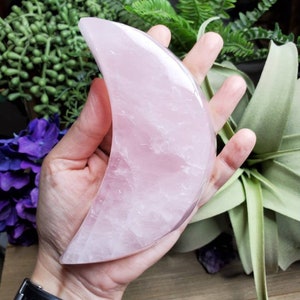 Large rose quartz crescent moon dish, 1 lb 2.75oz, jewelry dish, pink, crystal dish, love stone, heart chakra, natural stone, boho decor, 1 image 4