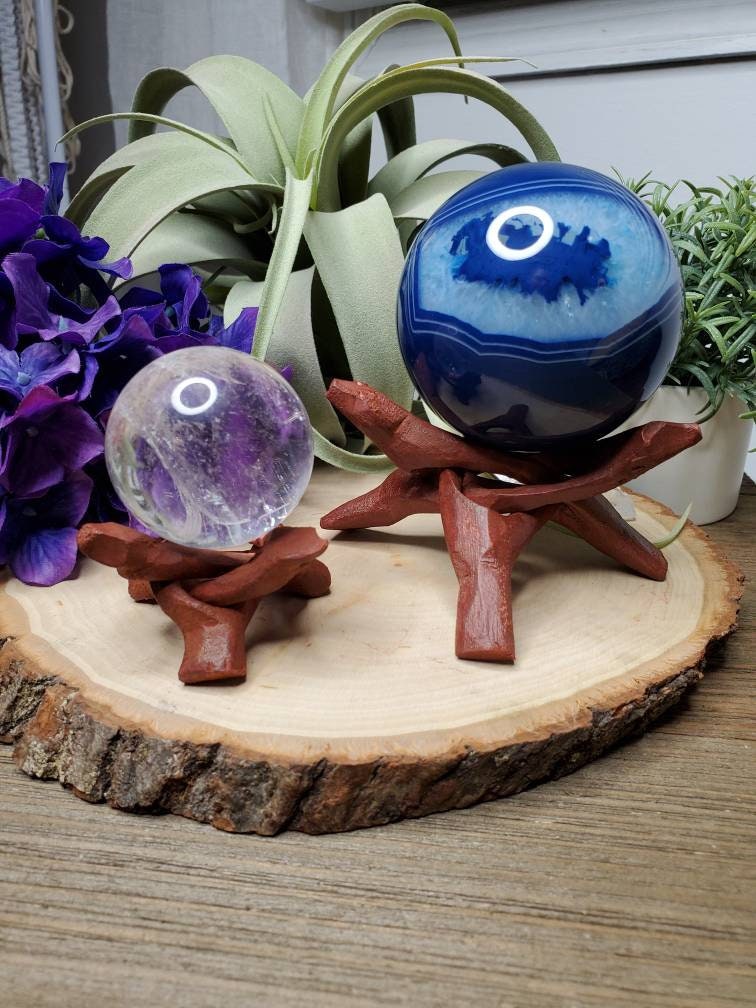 Crystal sphere stand 2 or 4 wooden tripod stand Etsy