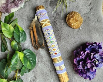 Chakra rainstick, spirit stick, crystals, totem, meditation decor, altar decoration, sound healing, yoga decor, crown chakra