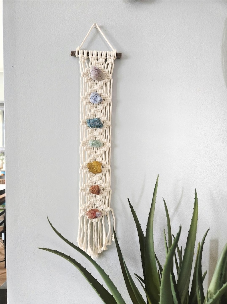 Chakra macrame wall hanging, chakra decor, chakra healing, wall art, meditation, spiritual, healing crystals, yoga decor, chakra stones image 6