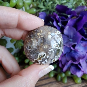 Ocean Jasper palm stone, orbicular jasper, sacred geometry, large tumbled stones, healing crystals, earthy #B30
