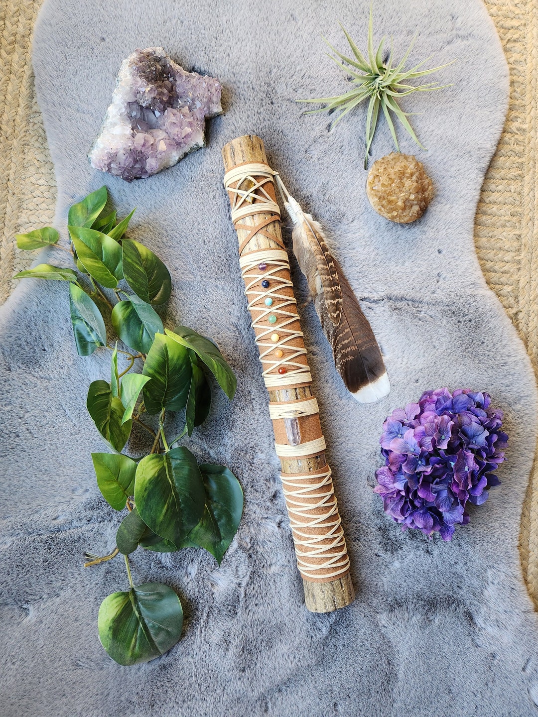 Chakra Rainstick, Spirit Stick, Totem, Crystals, Altar Decoration