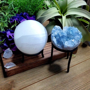 Black metal sphere stand, 2 inch diameter crystal tripod stand, crystal display, iron sphere stand, altar decoration