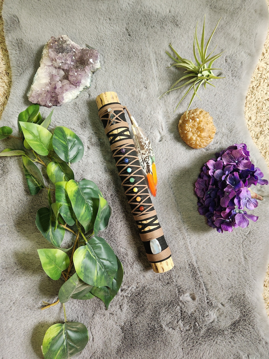 Chakra Rainstick, Spirit Stick, Crystals, Totem, Meditation Decor