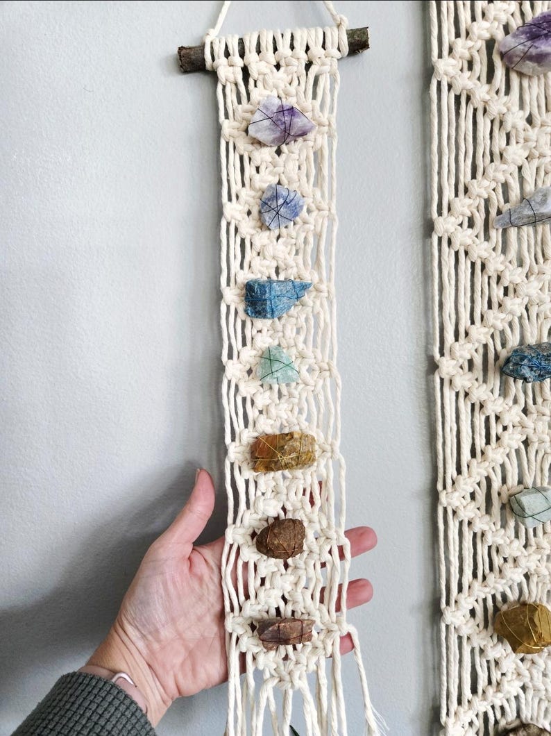 Chakra macrame wall hanging, chakra decor, chakra healing, wall art, meditation, spiritual, healing crystals, yoga decor, chakra stones image 4