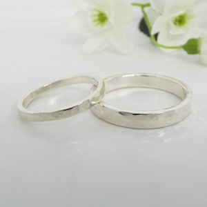 His and Her Silver Promise Rings Hammered Sterling Silver Handmade image 1