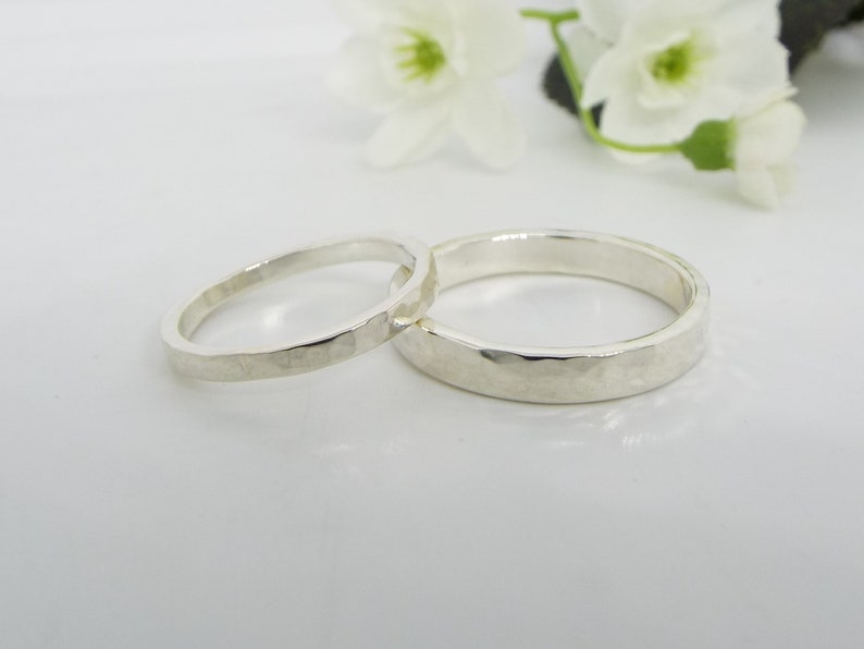 His and Her Silver Promise Rings Hammered Sterling Silver Handmade image 1