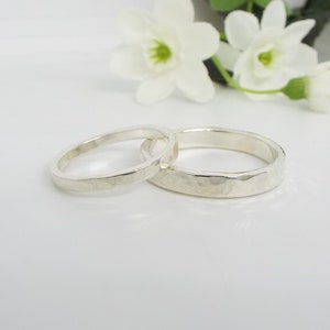 His and Her Silver Promise Rings Hammered Sterling Silver Handmade image 4