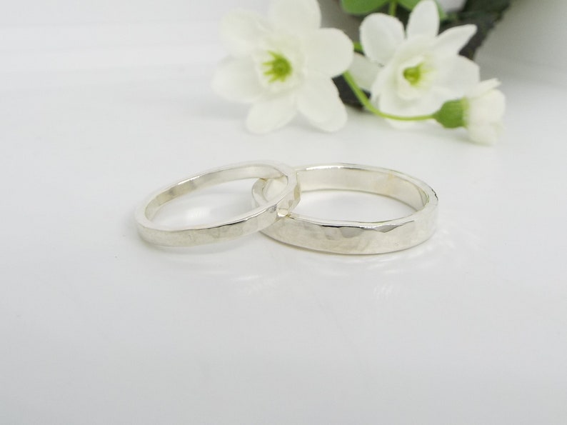 His and Her Silver Promise Rings Hammered Sterling Silver Handmade image 4