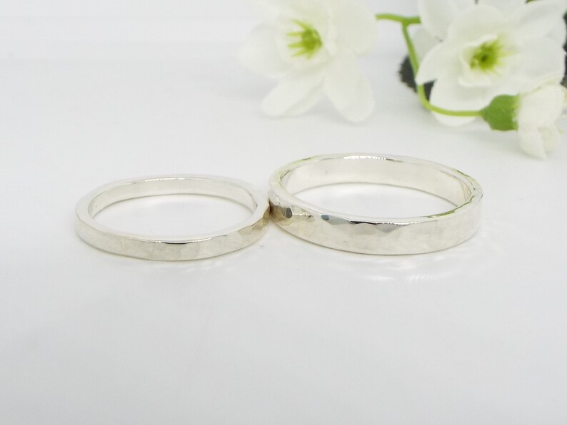 His and Her Silver Promise Rings Hammered Sterling Silver Handmade image 2
