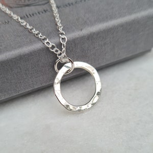Silver Pendant necklace - Circle Necklace  - Hammered finish