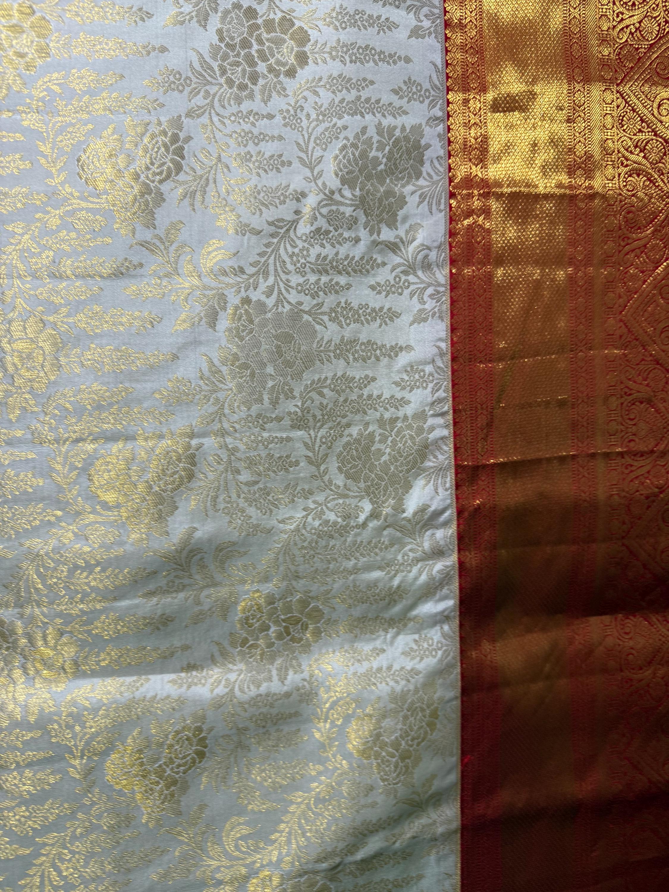 Tempting Cream Kanjivaram Silk Designer Traditional Saree