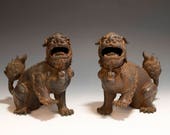 Beautiful and Highly Collectible Chinese Antique Pair of Ming Dynasty Bronze Lion Censers Sculpture - 17th Century