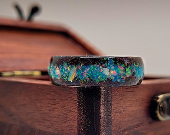 Der Zeus Ring * Vier wunderschöne Arten von Opal, Blau und Grün leuchten Pulver auf Wolfram * Hochwertiger handgefertigter Ring * Kann ein Erinnerungsring sein