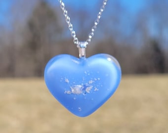 Blue Glass Heart * Infused Glass Memorial Pendant * Cremated Ash In Glass * Custom Memorial Necklace * Personalize Pendant * Ash Into Art