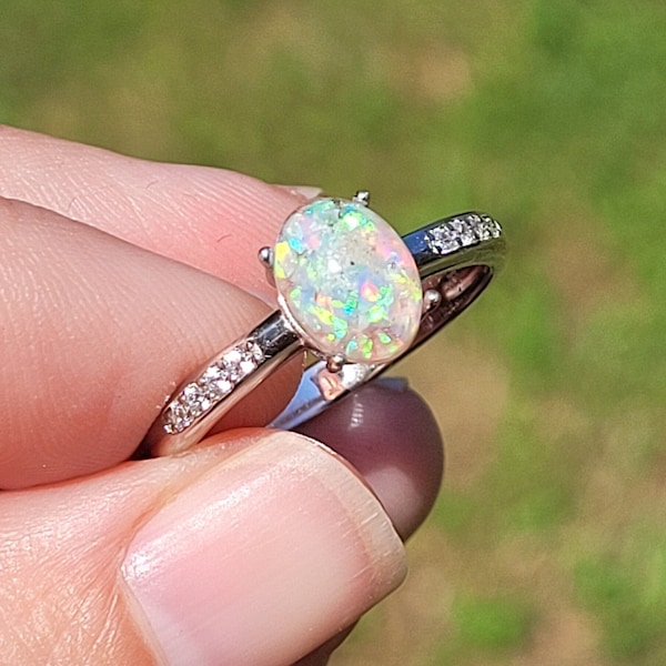 Bell's Vision Memorial Opal Ring * .925 Sterling Sliver * Simple Beautiful & Meaningful Memory Keepsake * Cremation Ash Ring