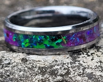 The "I Wish You Would" Purple and Green Opal and Glow Ring * Handmade to Order * Glows in the Dark * Beautiful Wedding Band