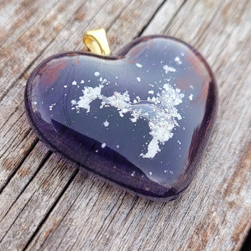 Purple Glass Heart * Infused Glass Memorial Pendant * Cremated Ash In order Glass * Custom Memorial Necklace * Personalize Pendant * Ash Into Art