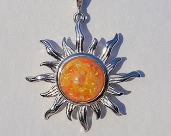 Sunshine Pendant Handmade With Crushed Opals & Memorial Materials Such as Ashes, Dirt, Hair, Dried Flowers * Sterling Silver Memory Necklace