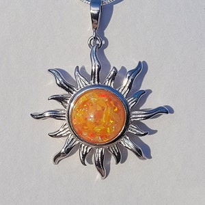 Sunshine Pendant Handmade With Crushed Opals & Memorial Materials Such as Ashes, Dirt, Hair, Dried Flowers * Sterling Silver Memory Necklace