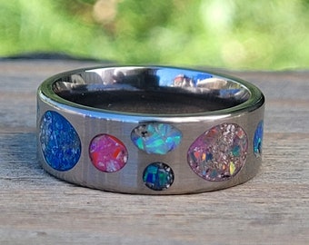 Titanium Memorial Ring - Personalized Colors of Opal & Glow - The "Holes in My Heart" Band - Custom Handmade Memory Jewelry - Men or Women